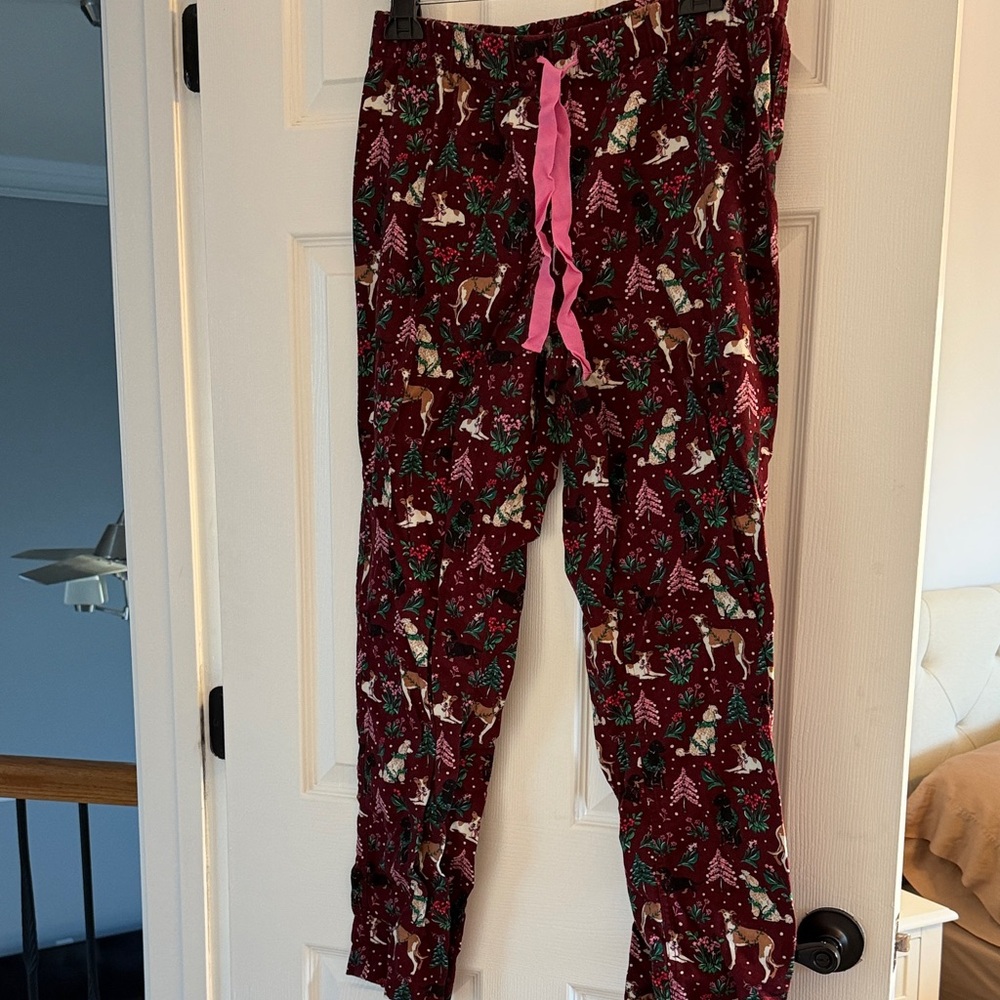 Lands’ EndWomen’s Burgundy Dog Print Pajama Pants - Cozy Holiday Sleepwear
